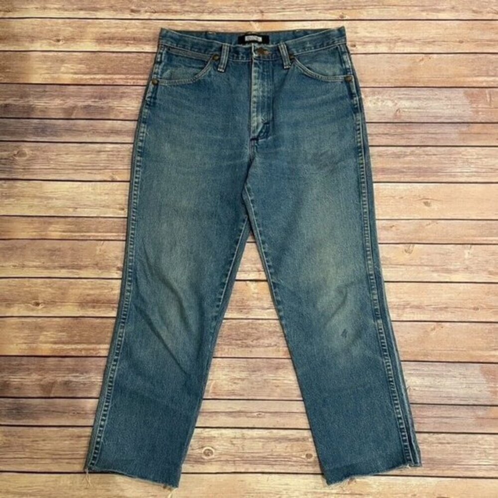 Reformation x Wrangler High Rise Straight Crop Jeans Raw Hem Distressed